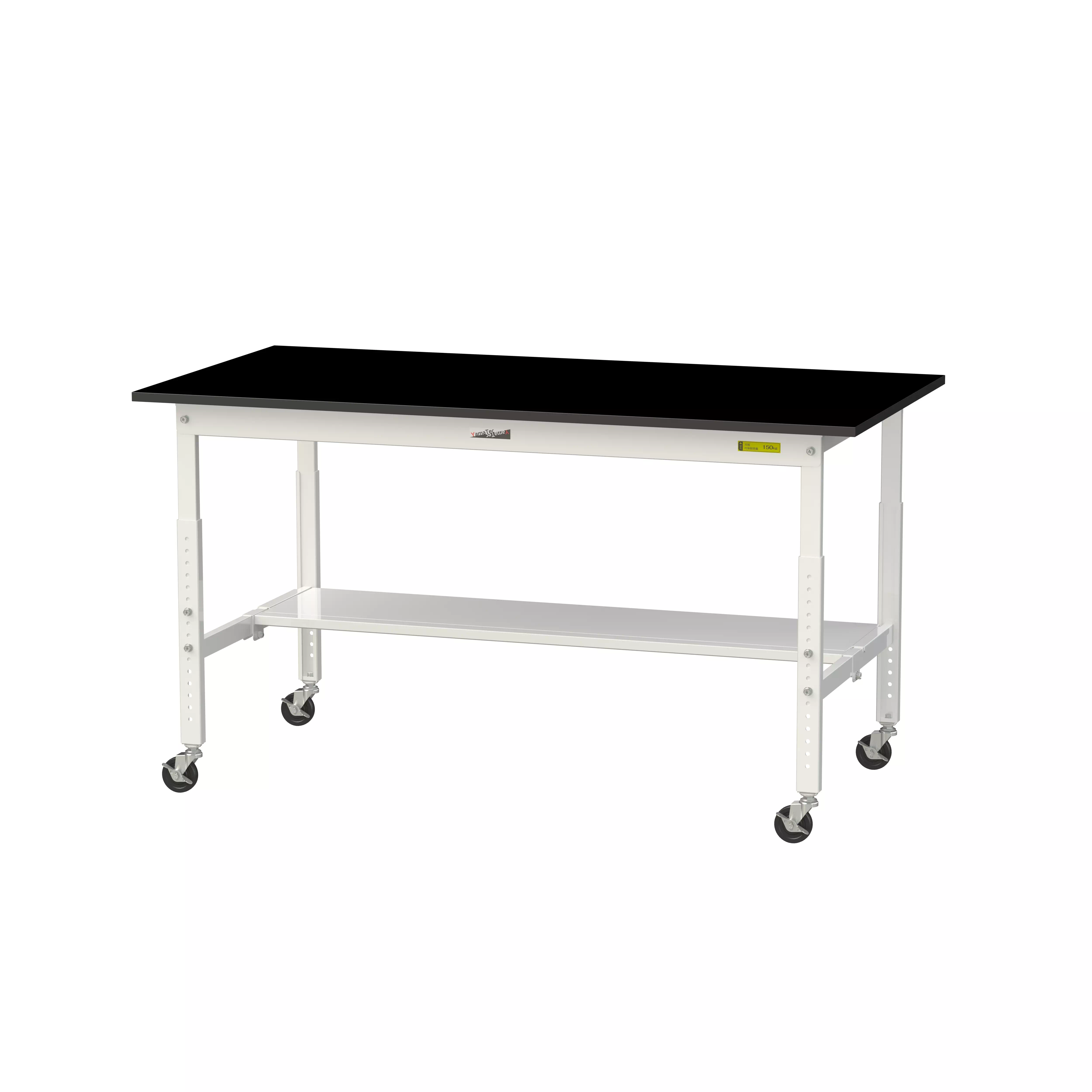 実験用ラボテーブル 高さ調整タイプ移動式 H685mm～H985mm（半面棚板付）